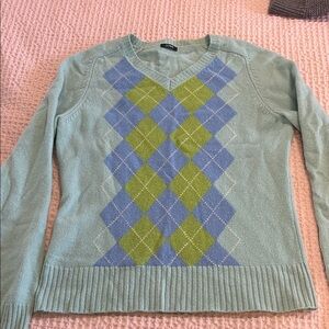 J. Crew V-Neck Sweater in Blue and Green Argyle